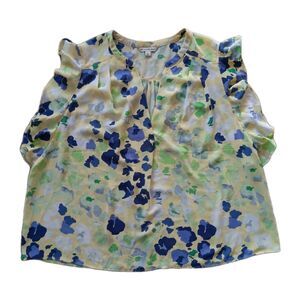 Zac & Rachel Lemon Meringue VNeck Top Short Ruffle Sleeves Blouse Plus Sz 2x